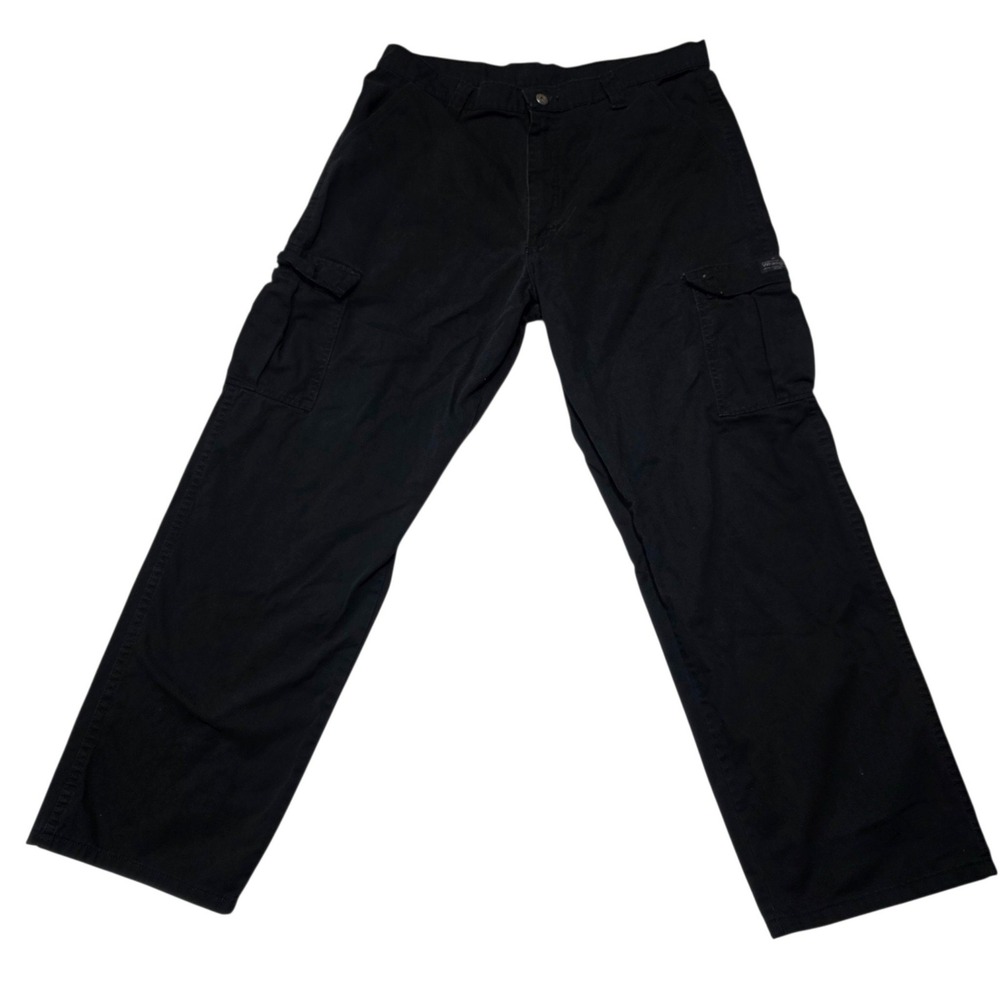 Wrangler 70LEWBL Cargo Pants Mens 36 Black Cotton Straight Leg